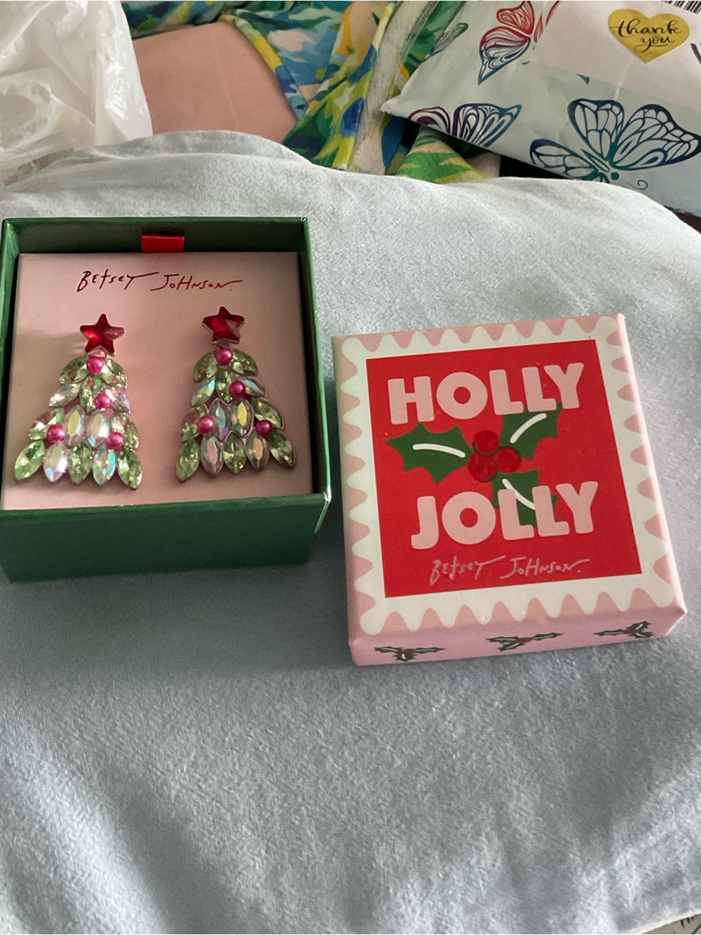 Betsey Johnson Christmas Tree Statement Earrings NWT Crystal Rhinestone Holiday - Picture 5 of 7